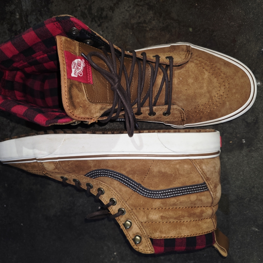 Vans Brown and Red High-Top Sneakers